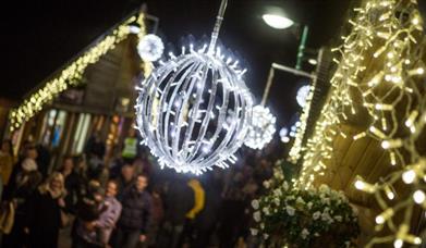 Christmas decorations lit up at The Trentham Estate