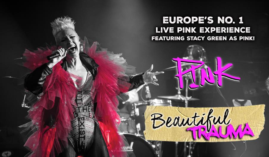 A graphic promoting the Beautiful Trauma show, by Pink tribute artist Stacy Green, at the Gatehouse Theatre, Staffordshire