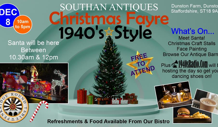 A graphic for the event with images of Christmas trees, Santa parade, and food options, plus date, times and venue