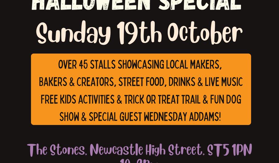 A graphic for the event with spiders and pumpkins, and details including date, venue and time