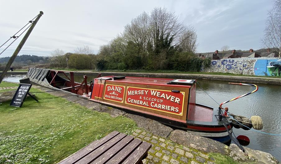 The Dane Narrowboat, moored up at Middleport Pottery