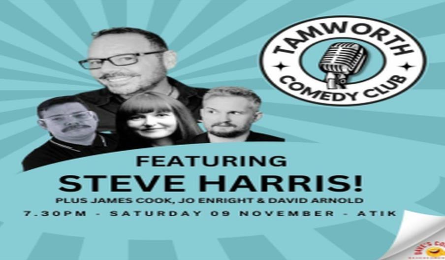 A graphic for the event, featuring images of the comedians