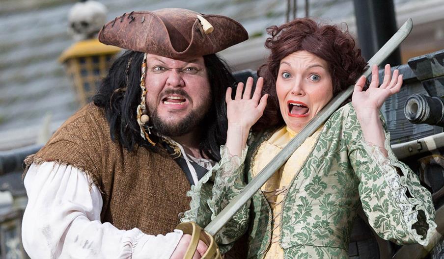 A pirate and his captive aboard the galleon at Alton Towers, Staffordshire