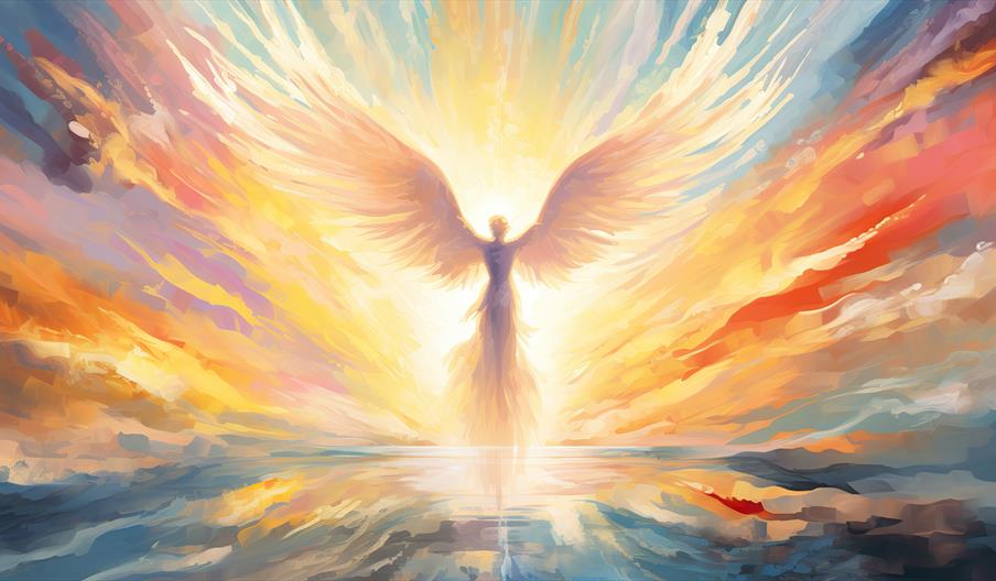 A painting of an angel spreading her wings