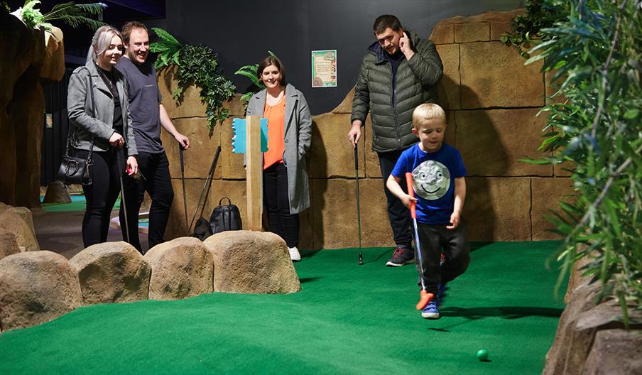 Family fun on the course at Adventure Mini Golf, Staffordshire