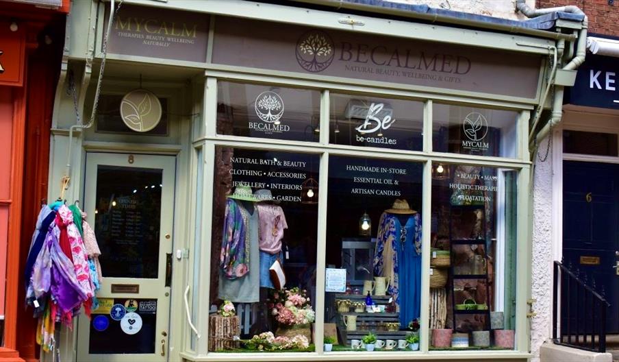 The window display of Becalmed, a gift shop in Leek, Staffordshire