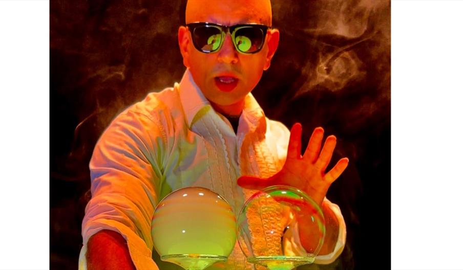 image of scientist creating bubbles