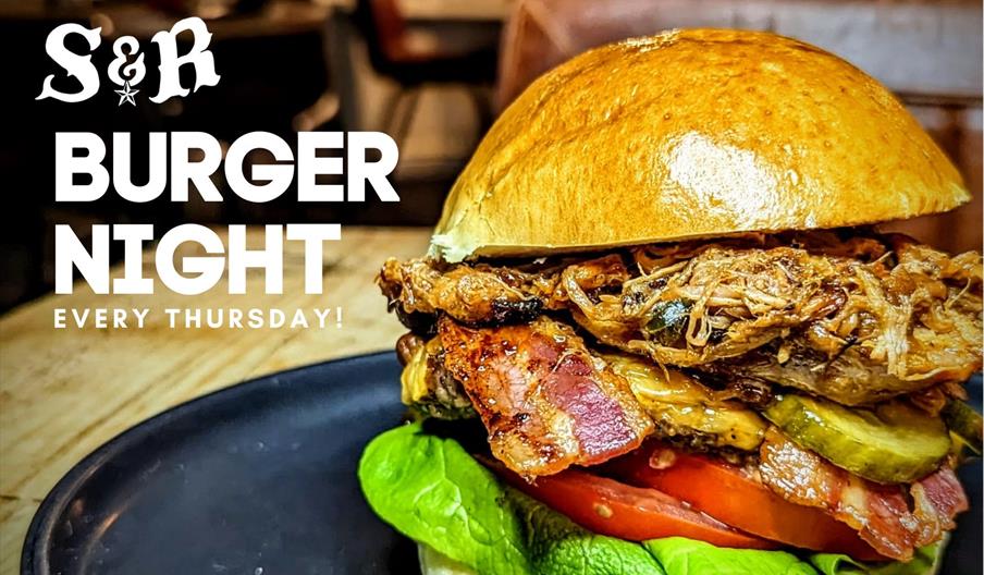 A tempting burger with all the trimmings, available from Smoke & Rye, Staffordshire, every Thursday night