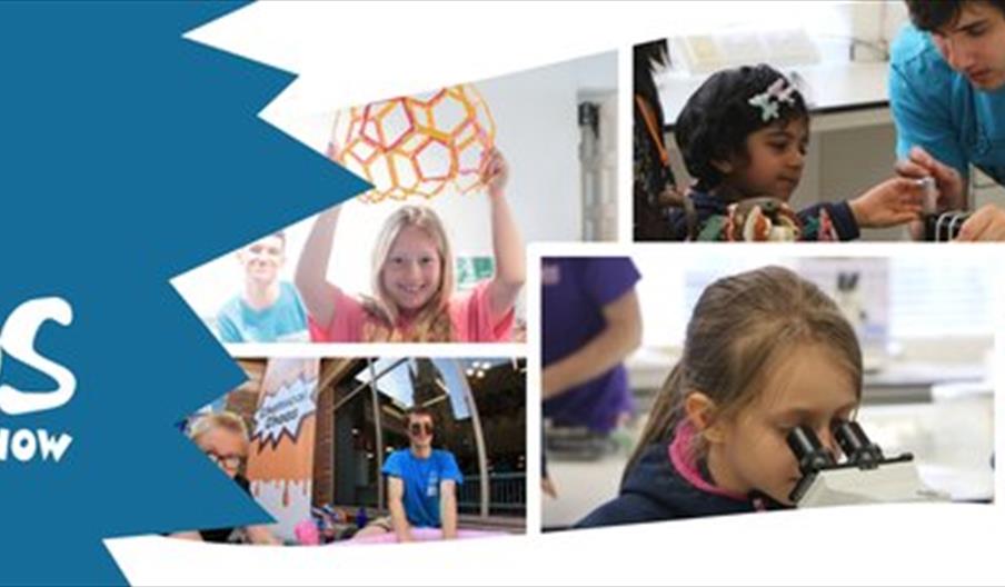 CHAOS Science Roadshow banner showing children and presenters taking part in hands-on science activities and experiments.