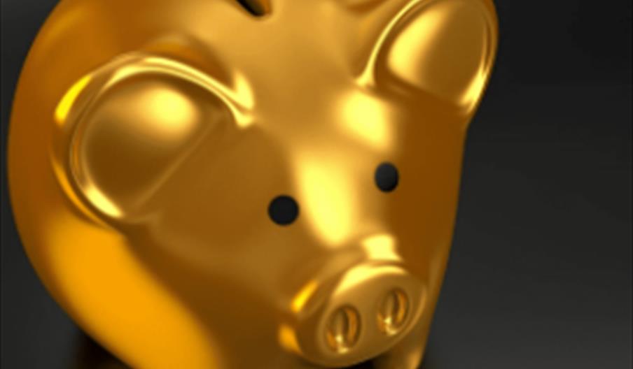 Image shows a golden piggy bank