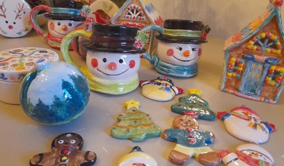 image of painted Christmas ceramic decorations