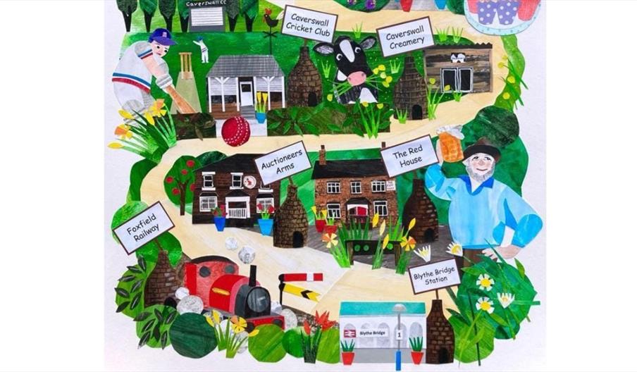 image of an illustrated village arts trail
