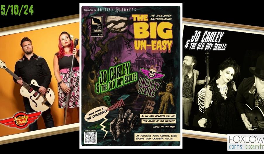 A graphic featuring the three acts mocked up like scary Halloween movie posters