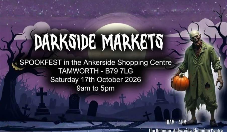 Halloween market poster featuring a spooky graveyard scene