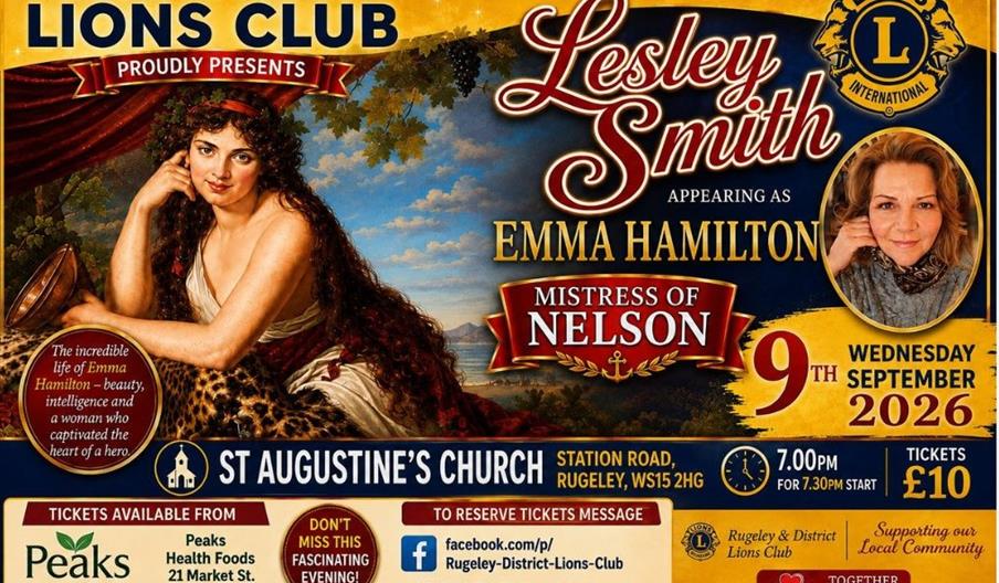 Poster style image with wording and a lady looking forward