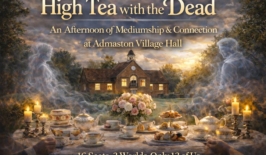Infographic depicting a table set for afternoon tea with ethereal spirits