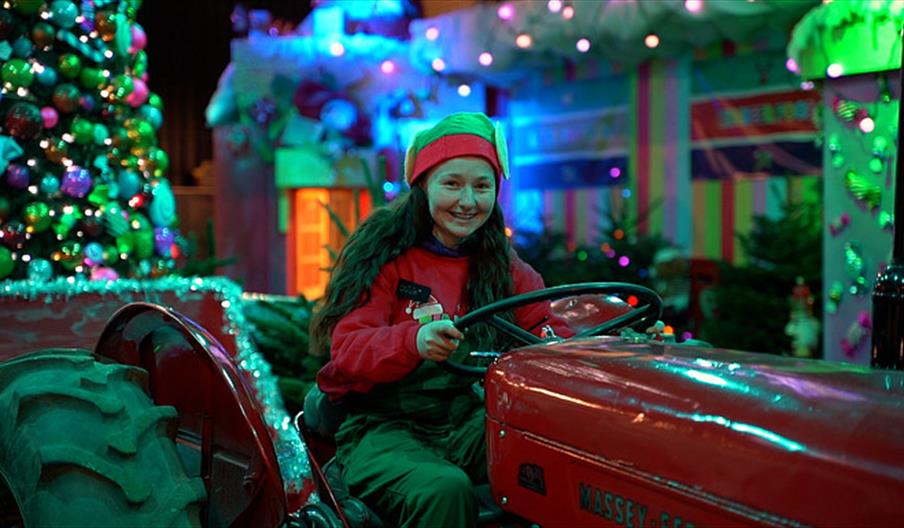 Jingle Ville elf on tractor at Lower Drayton Farm