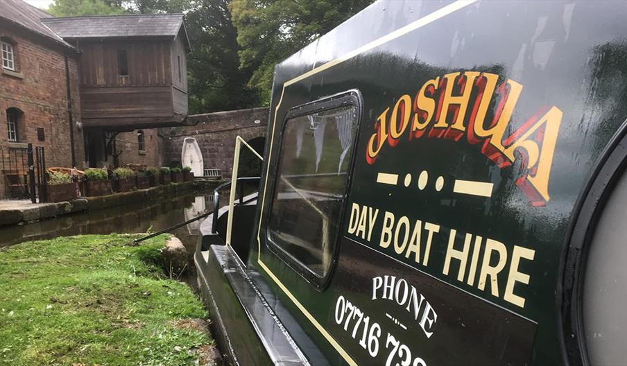 Joshua Day Hire narrow boat moored Froghall Wharf on the Caldon canal, Staffordshire