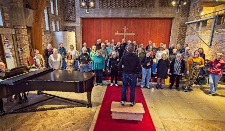 Choir rehearsal in a church.