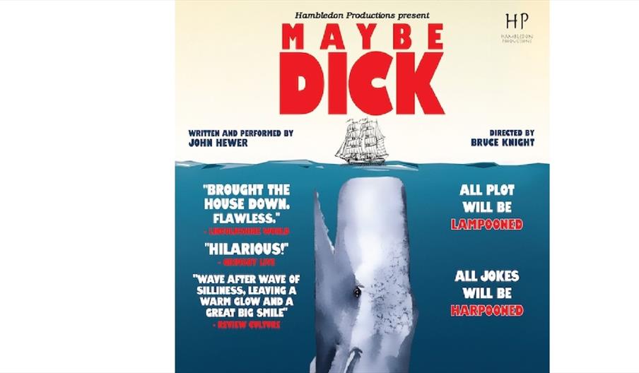 image of the poster for the comedy Maybe Dick (a whale and a ship) reviews of the show