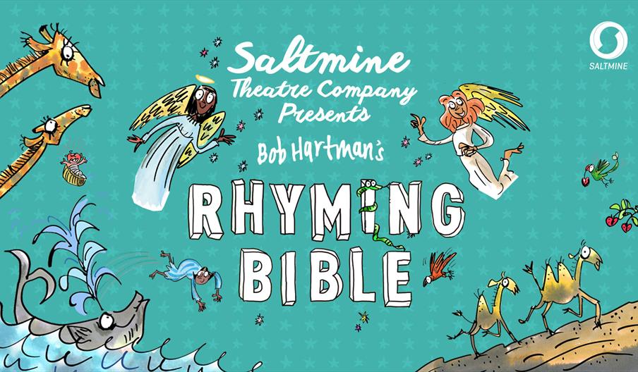 Graphic for the Rhyming Bible featuring cartoon drawings of whales, camels, giraffes and angels