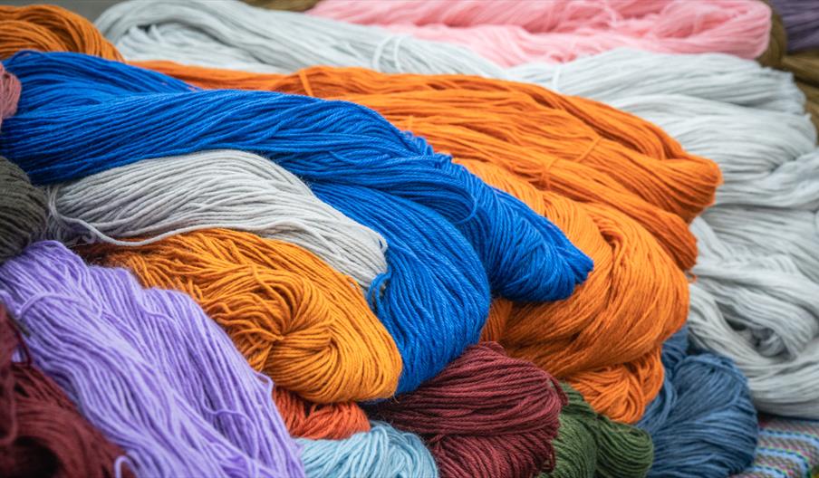 Colourful hanks of wool