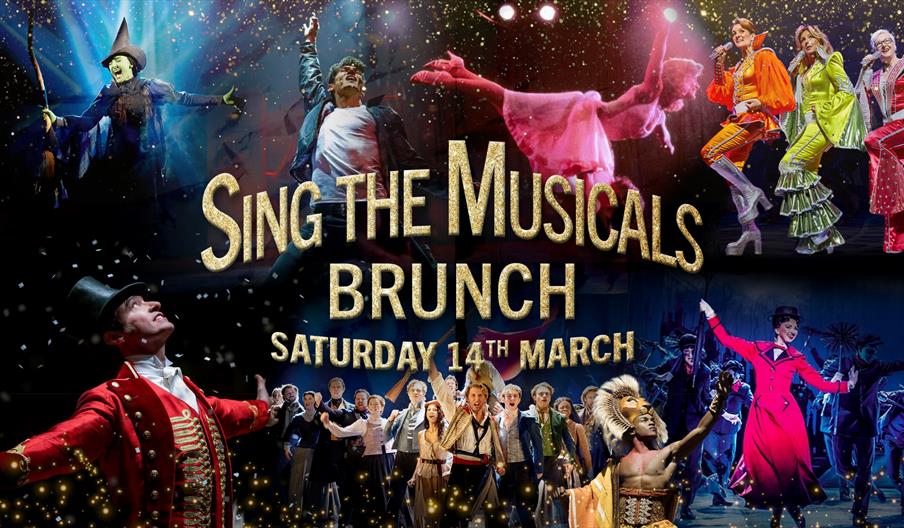 A collage of images from famous musicals, with details of the event