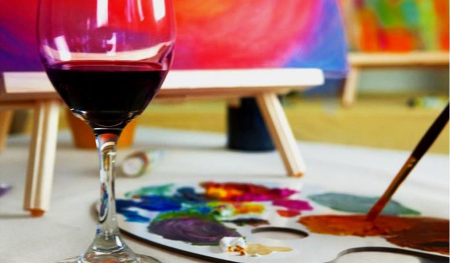 Wine, paint and easel at the ready