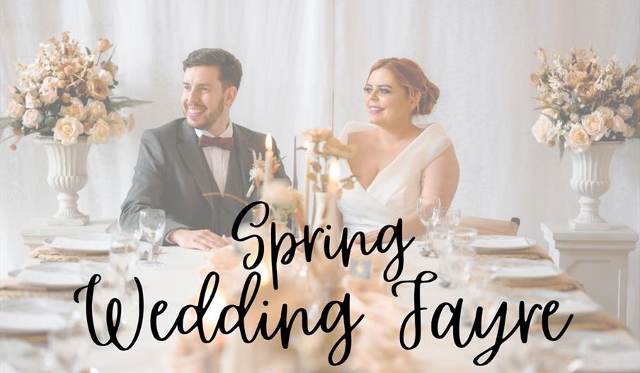 An image of a happy couple posing for wedding photos, with Spring Wedding Fayre written on it