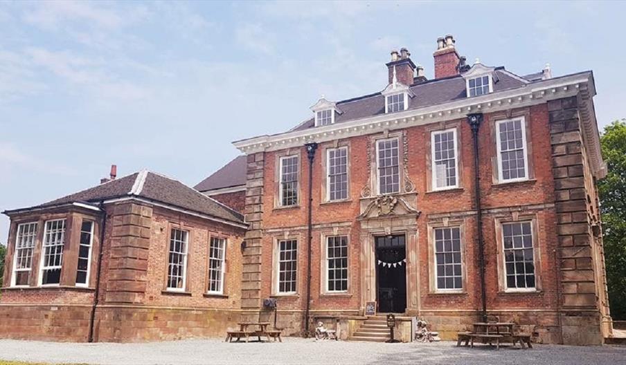 Exterior view of the Grosvenor Restaurant at Hales Hall campsite, Cheadle, Staffordshire