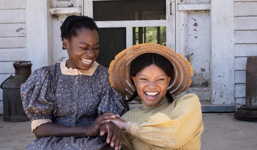 image of two women laughing from a scene in The Colour Purple film