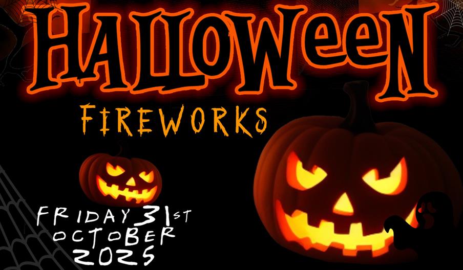 A graphic with two scary pumpkins at Halloween Fireworks on it, plus the date for the event