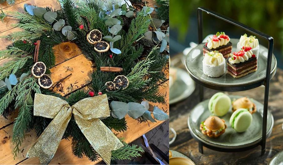Collage of Wreath and afternoon tea