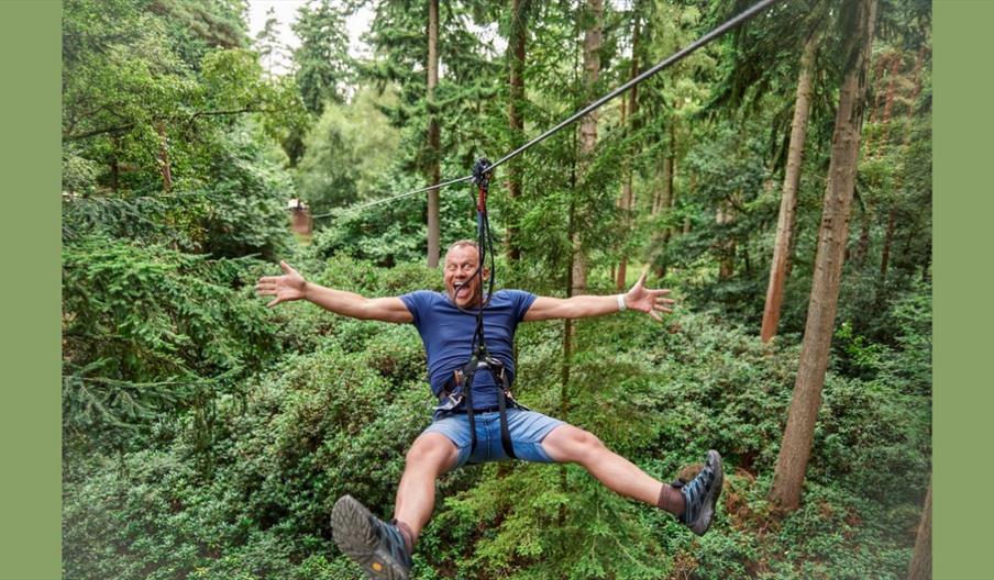 Man on zipline at Go Ape Cannock