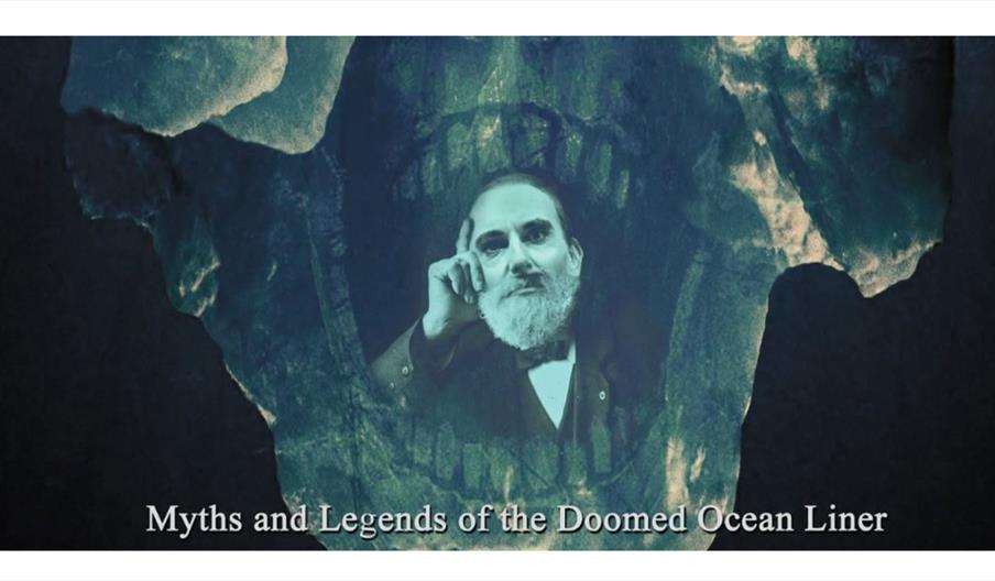 Atmospheric promotional image showing a monochrome portrait of a bearded man framed within icy, ocean-like textures, with the title “Myths and Legends
