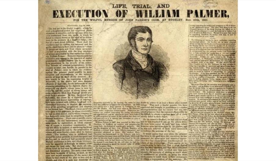 Historic newspaper page featuring an illustration of William Palmer and details of his trial and execution.