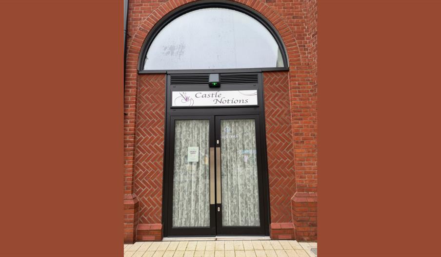 Spring crochet and knitting display at Castle Notions haberdashery shop.