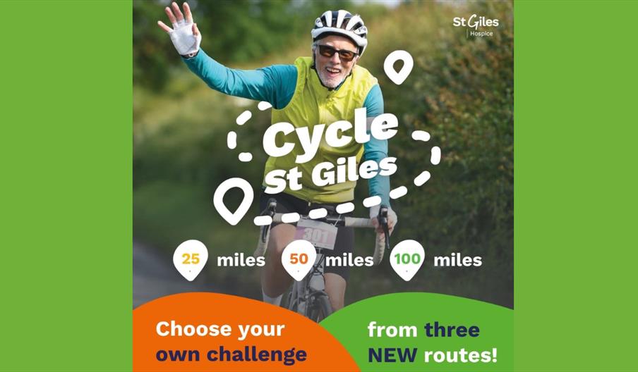 Cyclist waving while riding in the Cycle St Giles charity event