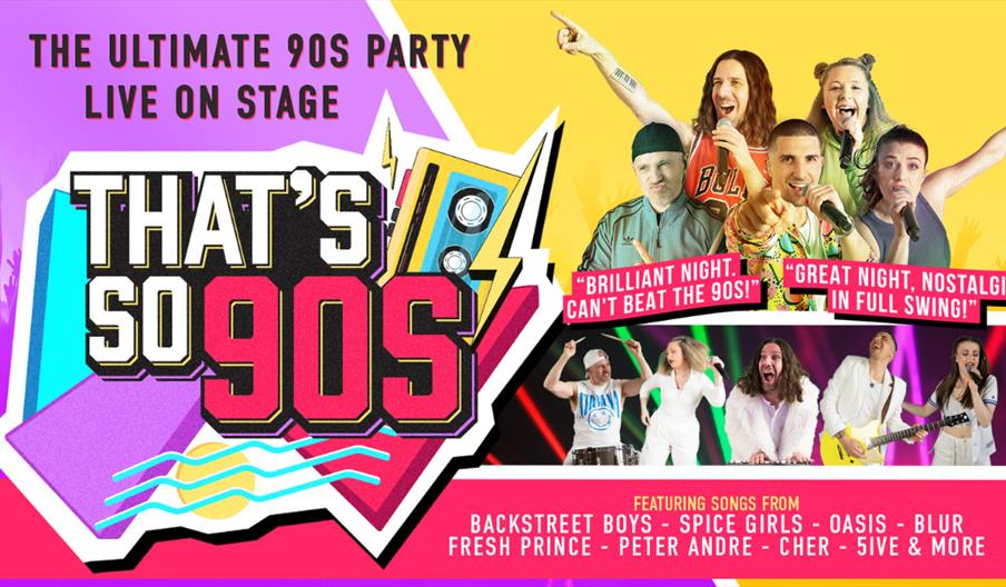 That’s So 90s live show poster with bold retro graphics and pop performers on stage.