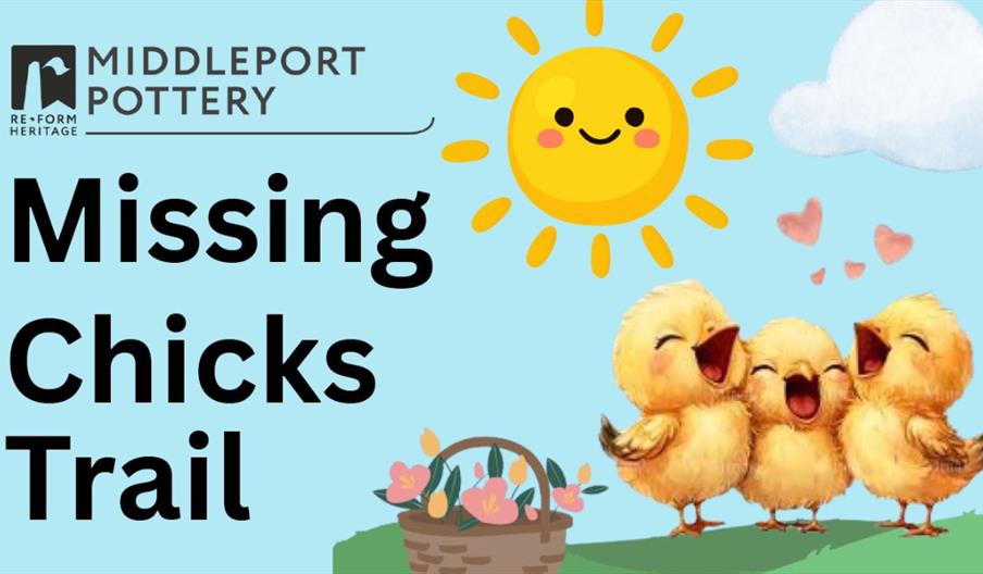 Missing chicks trail poster with three chicks and sun brightly shining and smiling at them