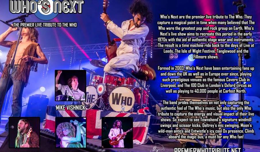 Description of the band with images of the band members, some performing on stage