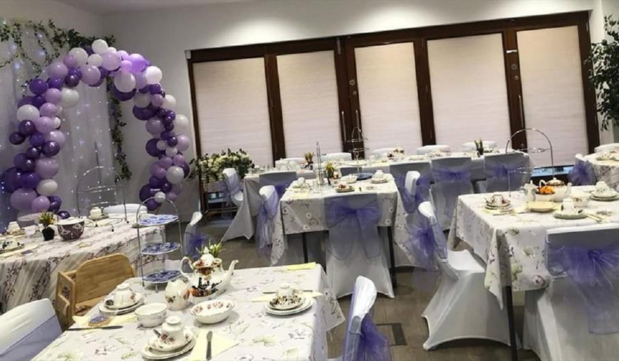The Willow Room at The Brampton Museum, Staffordshire, beautifully-decorated for the Mother's Day Afternoon Tea