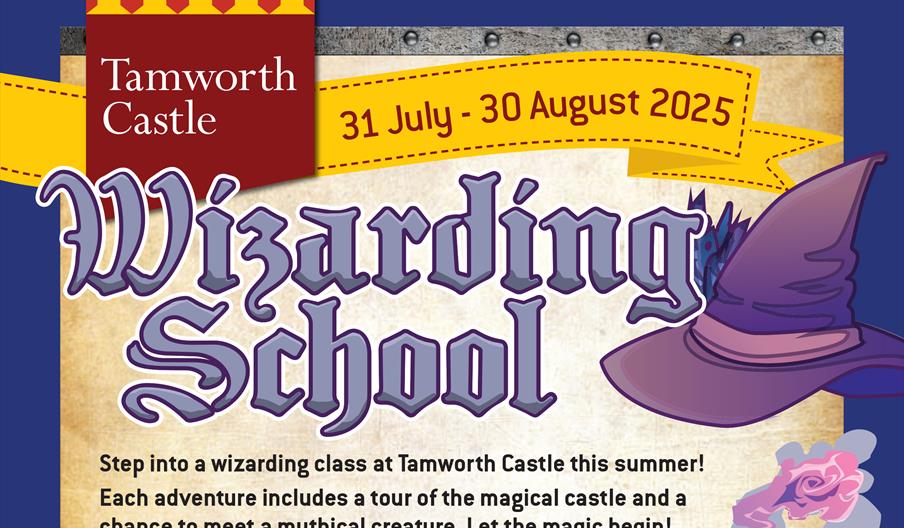 Purple title and a witches hat with a yellow banner across the top.