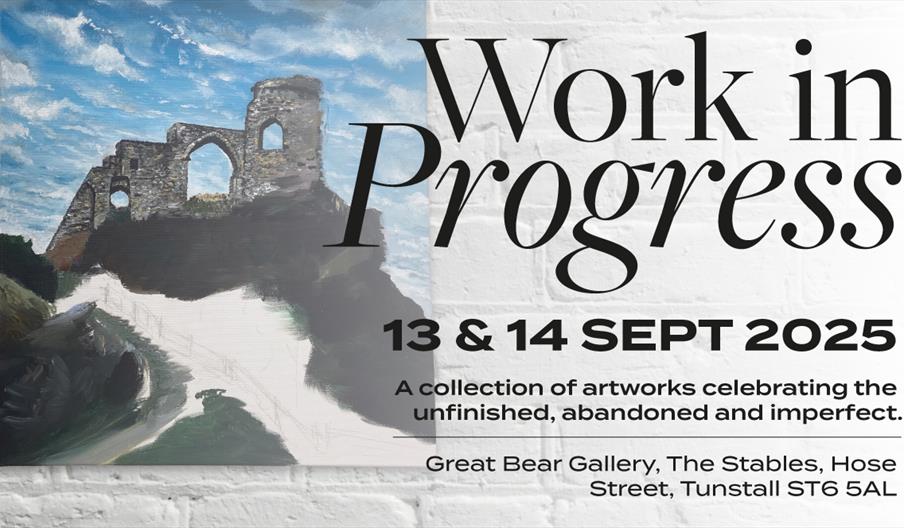 A graphic for the exhibition, with a picture of Mow Cop Castle alongside the dates and venue
