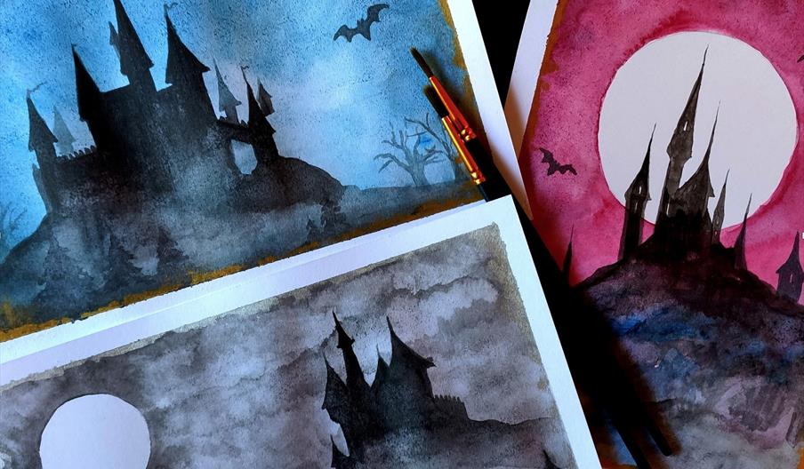 A selection of Halloween watercolour paintings