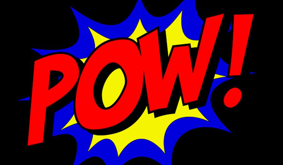 A huge POW! in comic book style