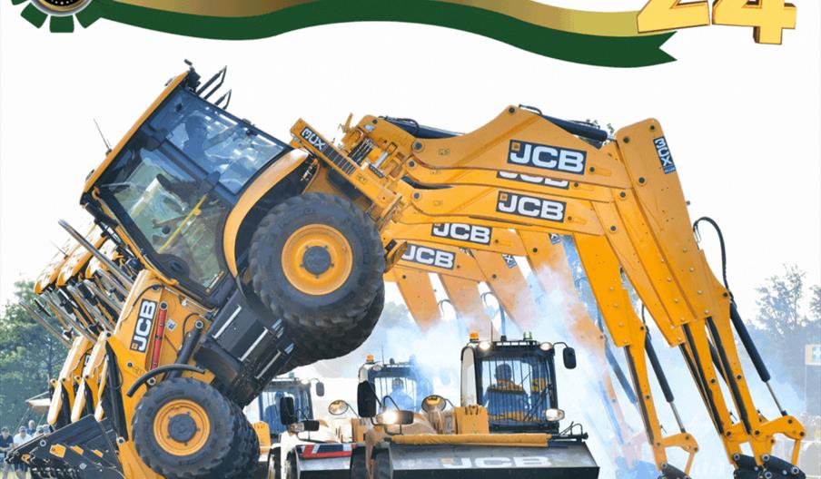 Image shows a row of diggers making an arch with JCBs driving through it