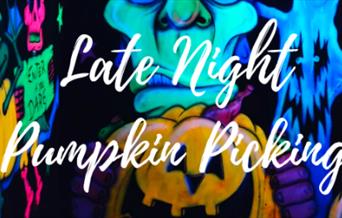 A graphic for late night pumpkin picking at Canalside Farm, Staffordshire