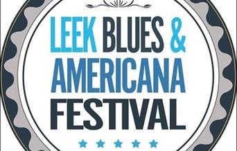 poster stating Leek Blues and Americana festival in black, blue and grey font