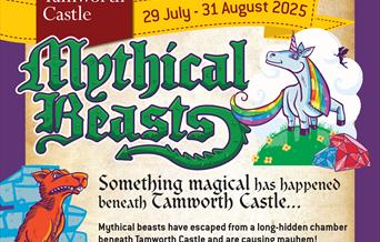A green title with a yellow banner with three different dragons and text